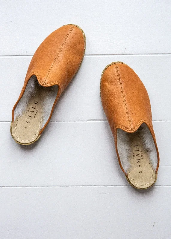 Women's Leather Shearling Mules - Warm Tan