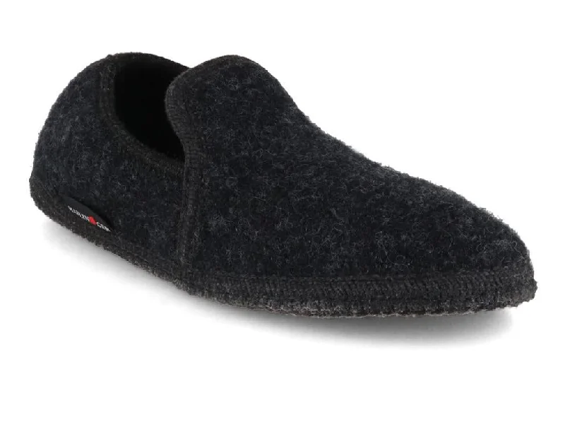 HAFLINGER Women Men Closed Heel Boiled Wool Slippers 'Loafer', graphite