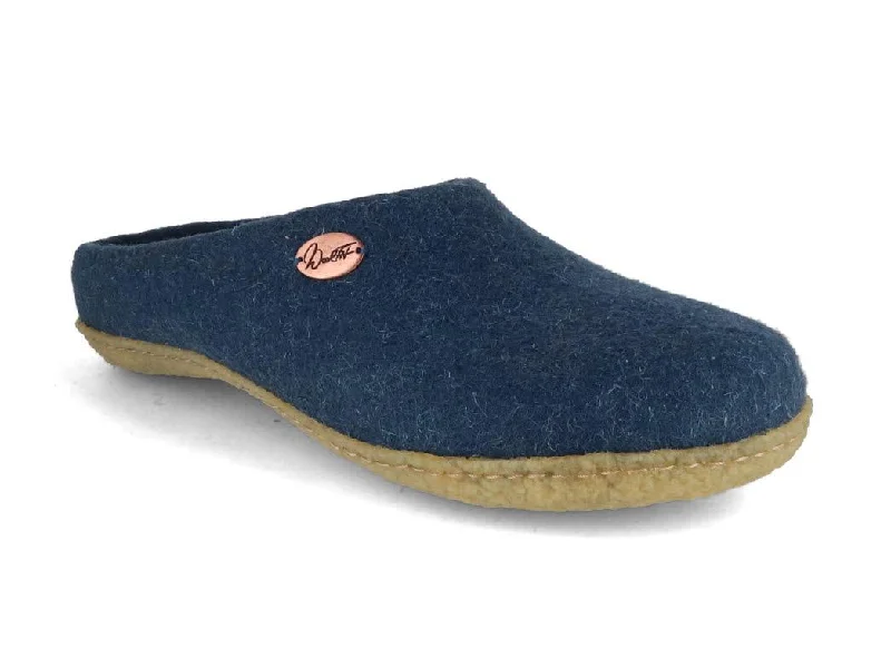 WoolFit® 'Classic' handfelted Slippers with Natural Rubber Sole, blue