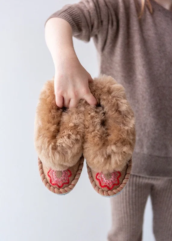 Children's Sheepskin Moccasin Slippers – Lucky Stars – Red