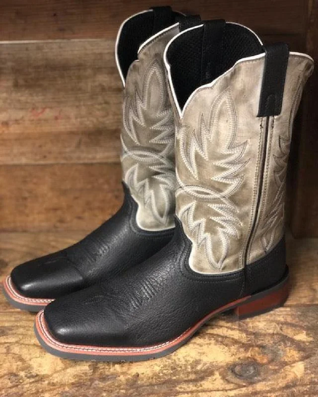 Laredo Men's Issac Black & Grey Square Toe Cowboy Boots 7910