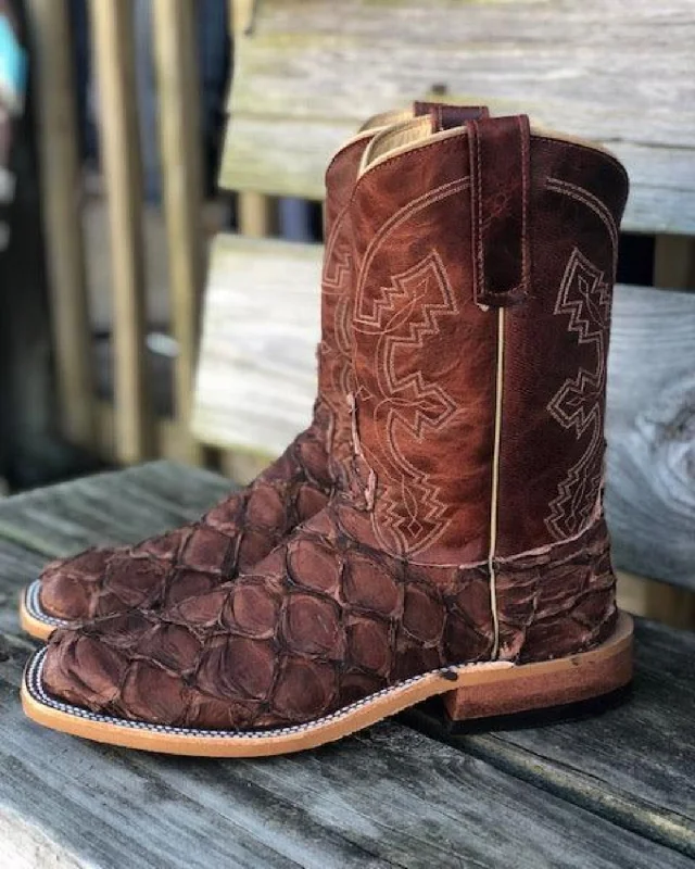 Anderson Bean Men's Brown Big Bass & Burnt Orange Explosion Square Toe Cowboy Boots 323443