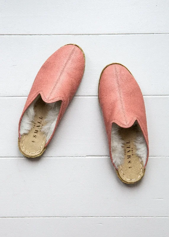 Women's Leather Shearling Mules – Blush