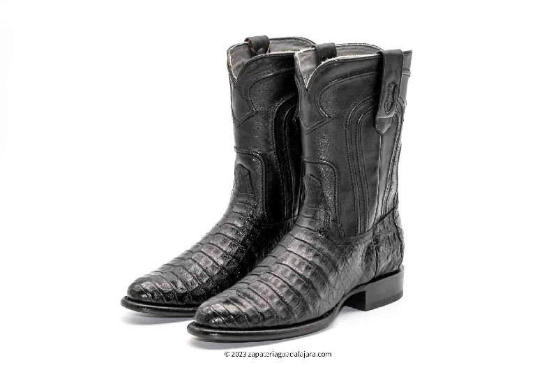 698205 MEN LOS ALTOS BOOTS CAIMAN BELLY ROPER BLACK LEATHER BOOT