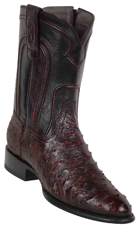 69Z0318  MEN LOS ALTOS BOOTS OSTRICH ROPER BLACK CHERRY LEAHTER BOOT