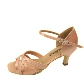 2.5" Cynthia -- Women's Flare Heel Latin Sandal  -- Tan Satin