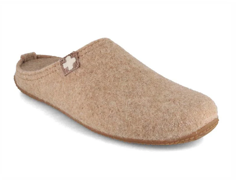 Living Kitzbühel Women Felt Slippers 'Swiss cross', natural