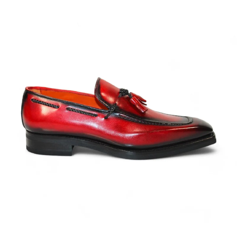 Emilio Franco Dino Men's Shoes Red/Black Calf-Skin Leather Loafers (EF1246)