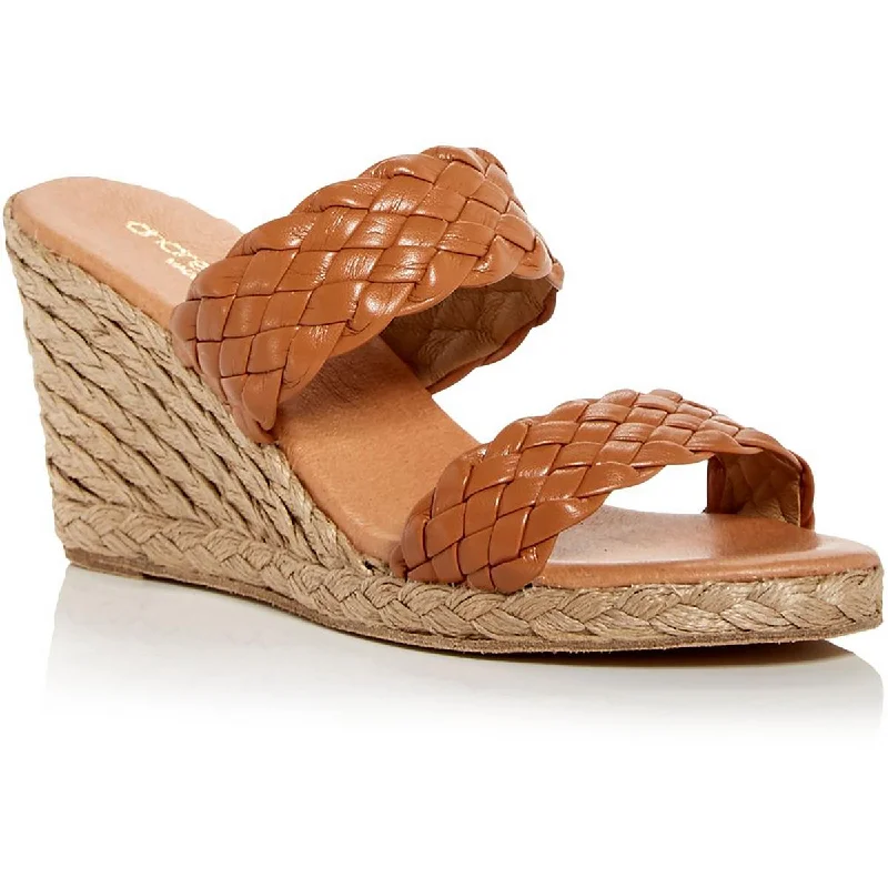 André Assous Womens Aria Leather Slip-On Wedge Sandals