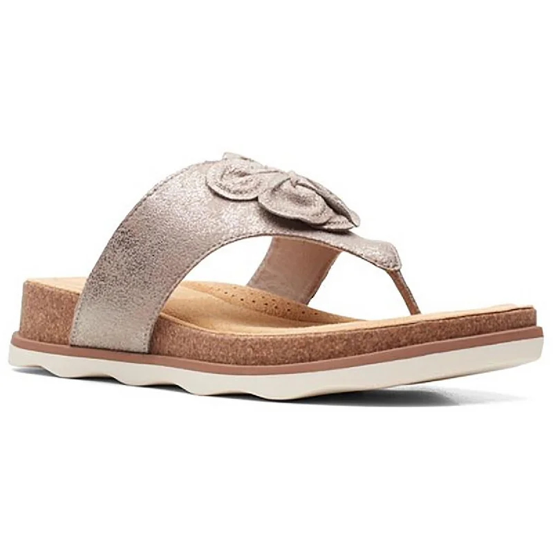 Clarks Womens Brynn Style Leather Cushioned Footbed Slide Sandals