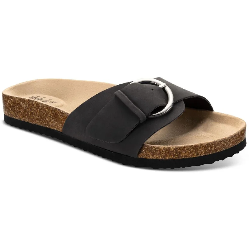 Style & Co. Womens Elisaa Faux Leather Footbed Slide Sandals