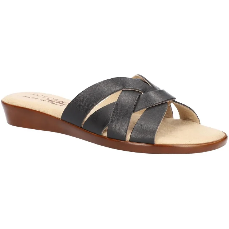 Tuscany By Easy Street Womens Zanobia Faux Leather Strappy Slide Sandals