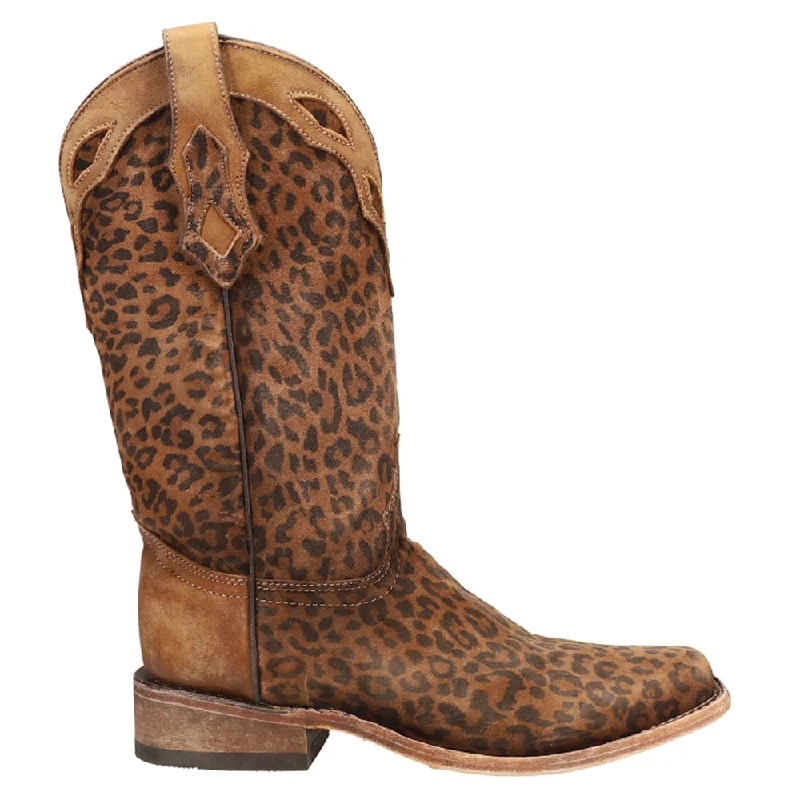 Cheetah Print Tooled-Inlay Square Toe Cowboy Boots