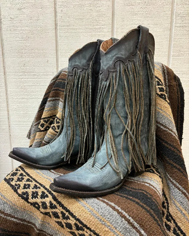 Circle G Women's Blue Fringes Snip Toe Cowgirl Boots L6074