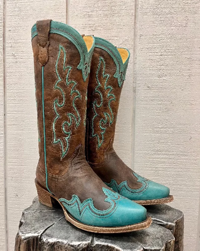 Roper Women's Shyla Burnish Blue Wing Tip Snip Toe Cowgirl Boots 7628-8587