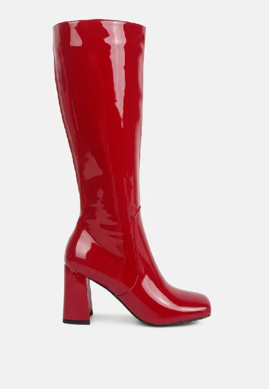 Hypnotize Patent Pu Block Heeled Calf Boots