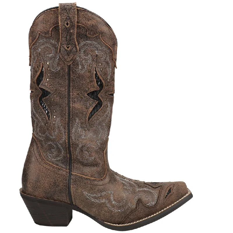 Lucretia Tooled-Inlay Embroidery Studded Snip Toe Cowboy Boots